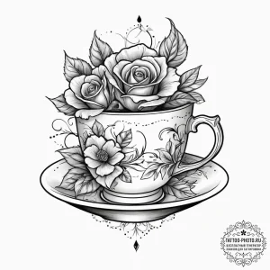 Tattoo sketch a small, elegant teacup with a... - эскиз тату (№1753934040_0, 31.07.2025 03:54) — tattoo-photo.ru