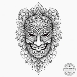 A polynesian tiki mask, ink illustration for... - эскиз тату (№1753934815_0, 31.07.2025 04:06) — tattoo-photo.ru