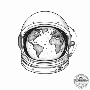 An astronaut's helmet reflecting the earth.,... - эскиз тату (№1753935980_0, 31.07.2025 04:26) — tattoo-photo.ru