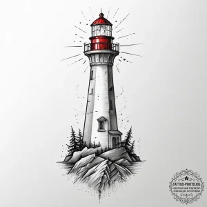 Tattoo design a lighthouse with its light sou... - эскиз тату (№1753937149_0, 31.07.2025 04:45) — tattoo-photo.ru