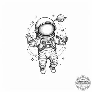 Tattoo sketch a tiny astronaut holding onto a... - эскиз тату (№1753941235_0, 31.07.2025 05:53) — tattoo-photo.ru