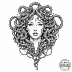 Medusa with snakes made of wires - эскиз тату (№1753942789_0, 31.07.2025 06:19) — tattoo-photo.ru
