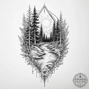 Tattoo design a lush fantasy forest with glow... - эскиз тату (№1753945136_0, 31.07.2025 06:58) — tattoo-photo.ru