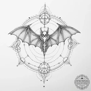 A bat skeleton, tattoo drawing outline, geome... - эскиз тату (№1753953689_0, 31.07.2025 09:21) — tattoo-photo.ru