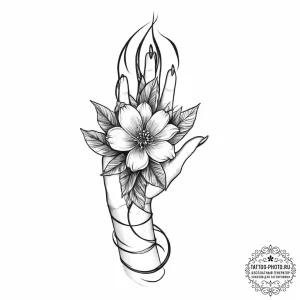 Tattoo sketch a hand holding a single, delica... - эскиз тату (№1753953883_0, 31.07.2025 09:24) — tattoo-photo.ru