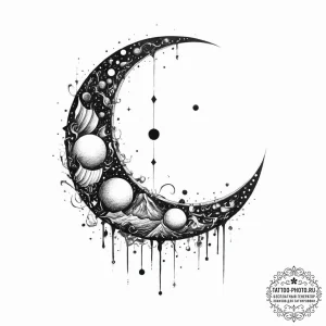 Moon, concept art for tattoo, trash polka tat... - эскиз тату (№1753954866_0, 31.07.2025 09:41) — tattoo-photo.ru