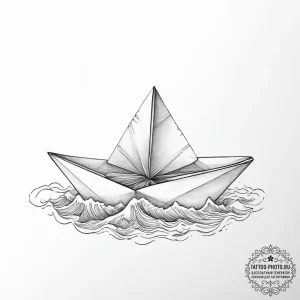 Origami boat on a wave - эскиз тату (№1753974718_0, 31.07.2025 15:11) — tattoo-photo.ru