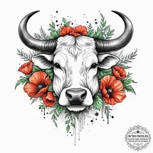 Tattoo design a taurus bull's head emerging f... - эскиз тату (№1753975728_0, 31.07.2025 15:28) — tattoo-photo.ru