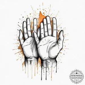 Tattoo sketch a 'high five' gesture, split be... - эскиз тату (№1753976924_0, 31.07.2025 15:48) — tattoo-photo.ru