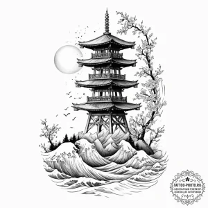 Tattoo sketch a stylized watchtower standing... - эскиз тату (№1753978117_0, 31.07.2025 16:08) — tattoo-photo.ru