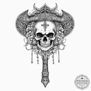 Tattoo sketch a barbarian's axe with a skull... - эскиз тату (№1753981445_0, 31.07.2025 17:04) — tattoo-photo.ru