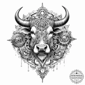 Tattoo design a taurus bull's body made of in... - эскиз тату (№1753984514_0, 31.07.2025 17:55) — tattoo-photo.ru