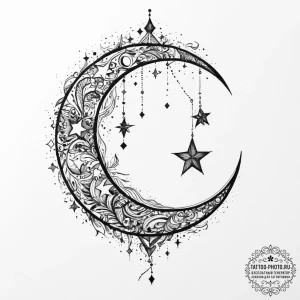 Tattoo sketch a crescent moon on one, a tiny... - эскиз тату (№1753984709_0, 31.07.2025 17:58) — tattoo-photo.ru