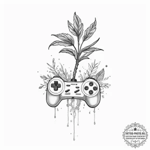 Tattoo design a joystick with a plant growing... - эскиз тату (№1753985126_0, 31.07.2025 18:05) — tattoo-photo.ru