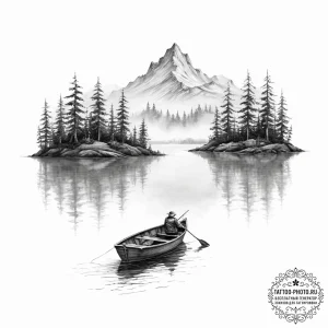 A shot of a lone fisherman in a small boat on... - эскиз тату (№1753987331_0, 31.07.2025 18:42) — tattoo-photo.ru