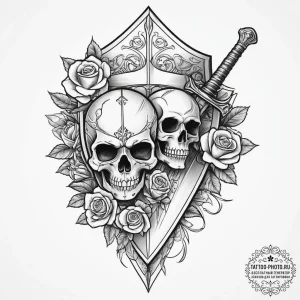 Shield and sword, tattoo flash sheet design,... - эскиз тату (№1753988738_0, 31.07.2025 19:05) — tattoo-photo.ru
