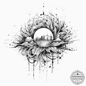 Tattoo design an abstract "flow state" where... - эскиз тату (№1753991344_0, 31.07.2025 19:49) — tattoo-photo.ru