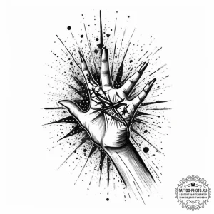 Tattoo sketch a hand reaching for a star thro... - эскиз тату (№1753991745_0, 31.07.2025 19:55) — tattoo-photo.ru