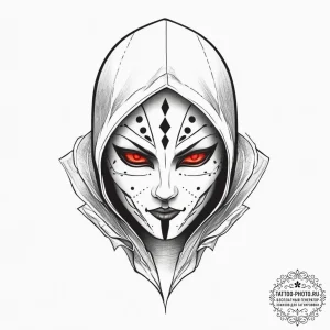 Tattoo design a rogue's hood and mask with gl... - эскиз тату (№1753994960_0, 31.07.2025 20:49) — tattoo-photo.ru