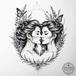 Tattoo sketch gemini twins surrounded by flow... - эскиз тату (№1753995811_0, 31.07.2025 21:03) — tattoo-photo.ru
