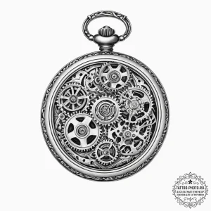Pocket watch with exposed gears - эскиз тату (№1753996013_0, 31.07.2025 21:06) — tattoo-photo.ru