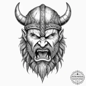 Tattoo design a viking berserker's face, mid-... - эскиз тату (№1753997405_0, 31.07.2025 21:30) — tattoo-photo.ru