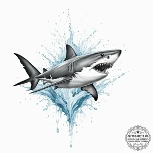 Tattoo design a shark, cutting through water,... - эскиз тату (№1753997807_0, 31.07.2025 21:36) — tattoo-photo.ru