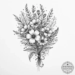 Tattoo design a small bouquet of wildflowers,... - эскиз тату (№1753998010_0, 31.07.2025 21:40) — tattoo-photo.ru