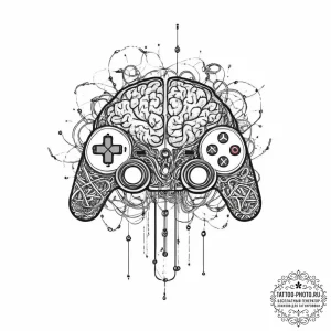 Tattoo design a brain connected to a game con... - эскиз тату (№1753998213_0, 31.07.2025 21:43) — tattoo-photo.ru