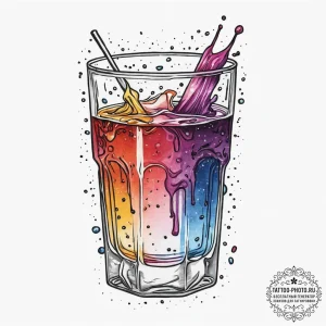 A shot of a glass of water, with a fizzing an... - эскиз тату (№1753999010_0, 31.07.2025 21:56) — tattoo-photo.ru