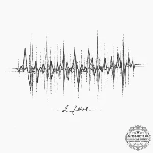 Audio waveform of a specific word (e.g., "lov... - эскиз тату (№1754000414_0, 31.07.2025 22:20) — tattoo-photo.ru