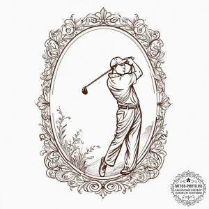 Tattoo design a golfer's swing, focused and p... - эскиз тату (№1754000630_0, 31.07.2025 22:23) — tattoo-photo.ru