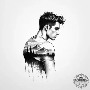 Tattoo sketch a silhouette of a man looking o... - эскиз тату (№1754002221_0, 31.07.2025 22:50) — tattoo-photo.ru