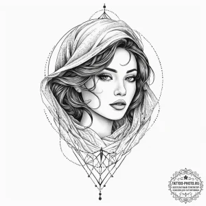 Tattoo sketch a whisper-thin veil blowing in... - эскиз тату (№1754003393_0, 31.07.2025 23:09) — tattoo-photo.ru