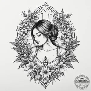 Tattoo design: a peaceful scene of mokosh ten... - эскиз тату (№1754003588_0, 31.07.2025 23:13) — tattoo-photo.ru