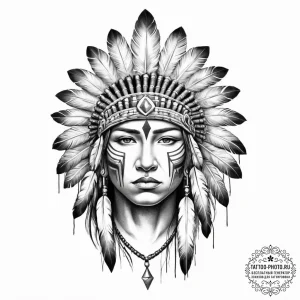 Tattoo sketch a native american warrior's hea... - эскиз тату (№1754004963_0, 31.07.2025 23:36) — tattoo-photo.ru