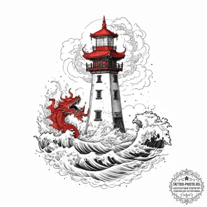 A solitary lighthouse being battered by storm... - эскиз тату (№1754006336_0, 31.07.2025 23:58) — tattoo-photo.ru