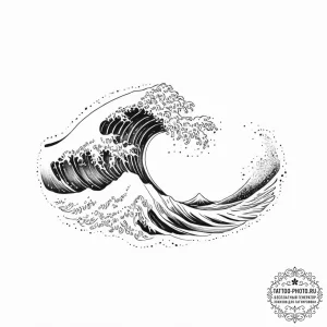 Tattoo design a small, graceful wave with sub... - эскиз тату (№1754007117_0, 01.08.2025 00:11) — tattoo-photo.ru