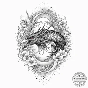 A taxidermy crow, tattoo drawing outline, on... - эскиз тату (№1754007509_0, 01.08.2025 00:18) — tattoo-photo.ru