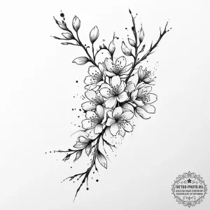 Tattoo design a delicate cherry blossom branc... - эскиз тату (№1754008098_0, 01.08.2025 00:28) — tattoo-photo.ru