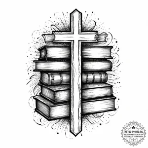 Tattoo design an ancient library filled with... - эскиз тату (№1754008880_0, 01.08.2025 00:41) — tattoo-photo.ru