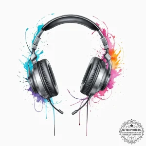 Tattoo design a gaming headset with wires sub... - эскиз тату (№1754012607_0, 01.08.2025 01:43) — tattoo-photo.ru