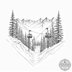 The view from a ski lift, looking down at ski... - эскиз тату (№1754013782_0, 01.08.2025 02:03) — tattoo-photo.ru