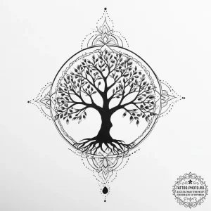 Tattoo design a bird's silhouette, with a tre... - эскиз тату (№1754015161_0, 01.08.2025 02:26) — tattoo-photo.ru