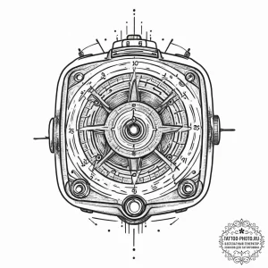 A close-up of a vintage radio dial., tattoo d... - эскиз тату (№1754015360_0, 01.08.2025 02:29) — tattoo-photo.ru