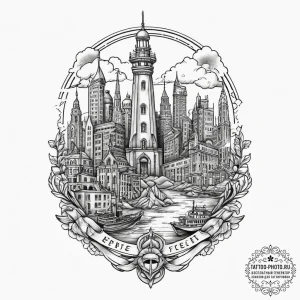 Dystopian city skyline, tattoo flash sheet de... - эскиз тату (№1754015557_0, 01.08.2025 02:32) — tattoo-photo.ru