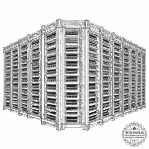 The interior of a massive, modern data center... - эскиз тату (№1754016551_0, 01.08.2025 02:49) — tattoo-photo.ru