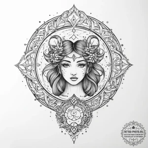 Tattoo design a zodiac symbol with a keyhole... - эскиз тату (№1754017728_0, 01.08.2025 03:08) — tattoo-photo.ru