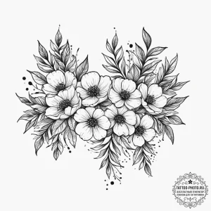 Tattoo design a branch with multiple blossoms... - эскиз тату (№1754020478_0, 01.08.2025 03:54) — tattoo-photo.ru