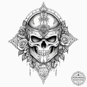 Tattoo sketch a stylized spartan helmet merge... - эскиз тату (№1754021261_0, 01.08.2025 04:07) — tattoo-photo.ru
